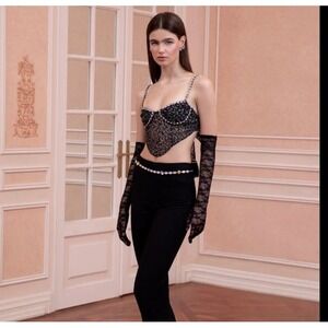 Nana Jacqueline Gigi top floral black crop tie back sequin straps beautiful